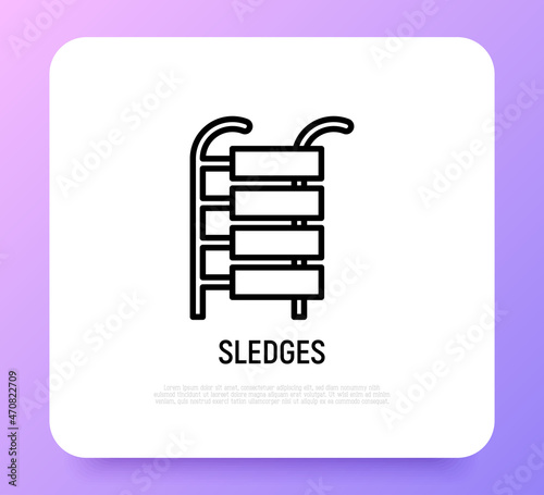 Sledges thin line icon. Winter entertaiment. Modern vector illustration.