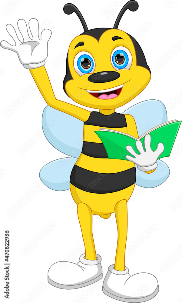 cartoon cute bee holding book on white background cartoon cute bee holding book on white background