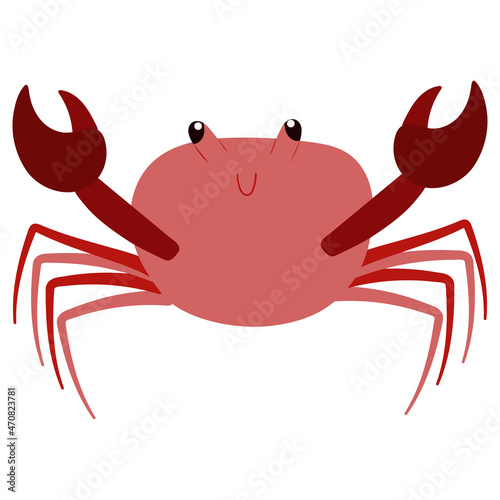 Beautiful cartoon illustration with colorful sea animals crab on white background for print design. Kid graphic. Sea underwater life. Vector isolated hand drawing.