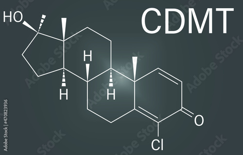 Chlorodehydromethyltestosterone (CDMT) androgenic and anabolic steroid molecule, used in sports doping. Skeletal formula.