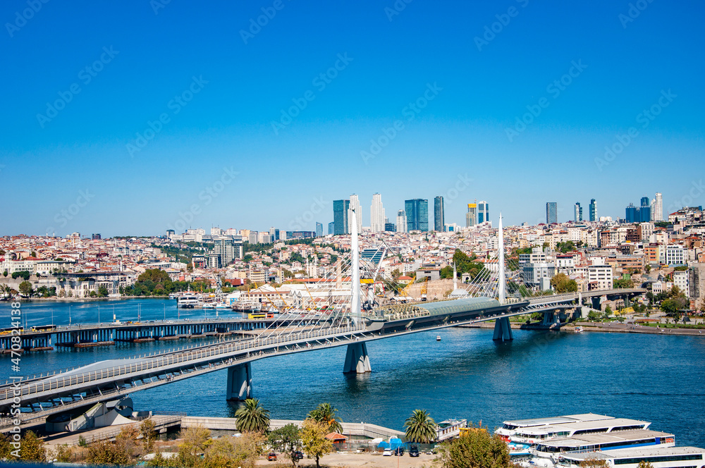 ISTANBUL, TURKEY. SEPTEMBER 26, 2021. Bosphorus Bridge. Panoramic view to the embaankment