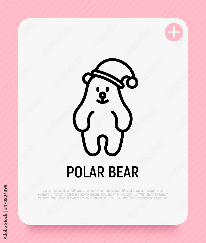 Funny polar bear in Christmas hat thin line icon. Modern vector illustration. Funny polar bear in Christmas hat thin line icon. Modern vector illustration.