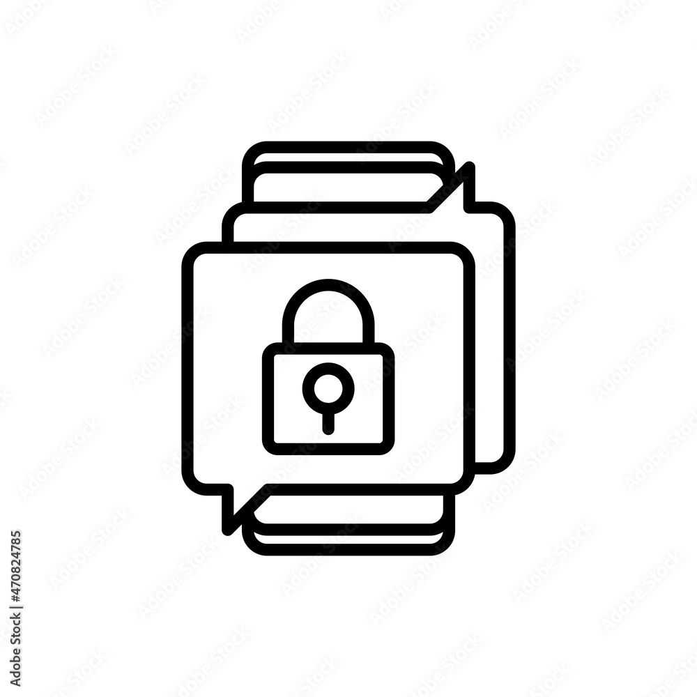 Encrypted messaging thin line icon, locked text in speech bubbles. Modern vector illustration. Encrypted messaging thin line icon, locked text in speech bubbles. Modern vector illustration.