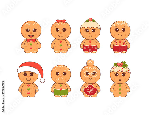 Cute merry christmas gingerbread men. Vector illustration.