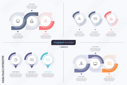 Set of three step business infographic design templates. Vector illustration