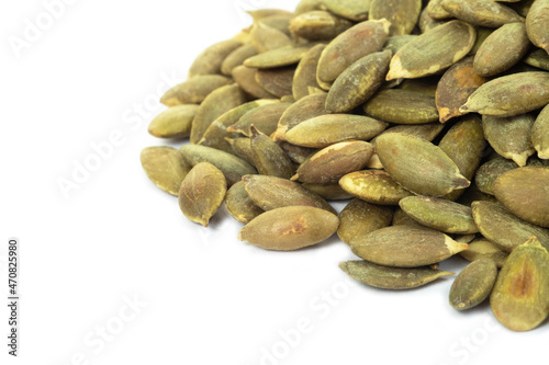 Pumpkin seeds on a white background