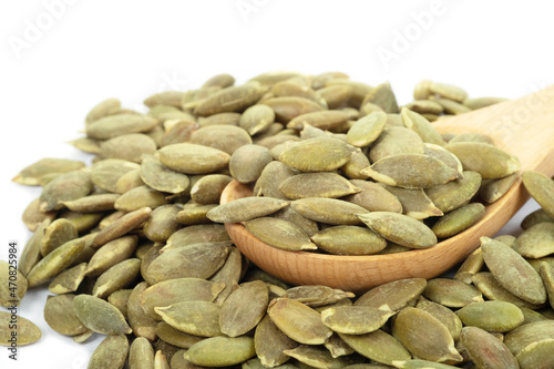 Pumpkin seeds on a white background