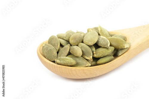 Pumpkin seeds on a white background