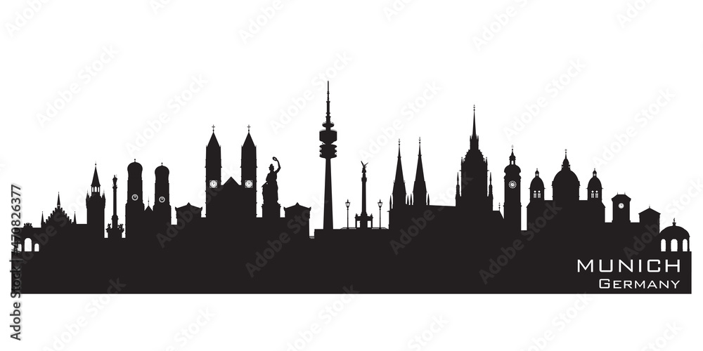 Munich Germany city skyline vector silhouette - obrazy, fototapety, plakaty 