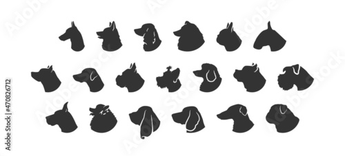 Dog head silhouette. Breeds pet set isolated black icon. Animal collection. Vector flat illustration on white background