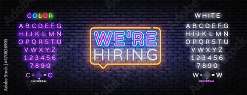 Were Hiring neon sign vector. Were hiring, great design for any purposes. Design template neon text, light banner, nightly bright advertising, light inscription. Editing text neon sign