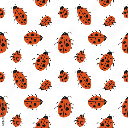 red Ladybugs seamless pattern on white background. vector character ladybug insect, EPS 10 illustration