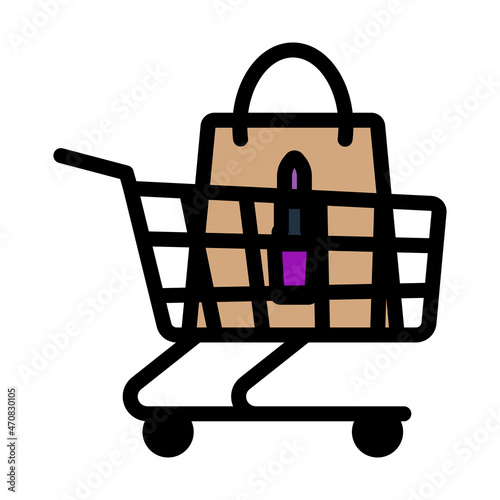 Shopping Cart With Bag Of Cosmetics Icon