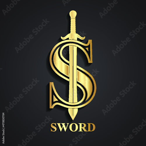 3d gold sword S logo
