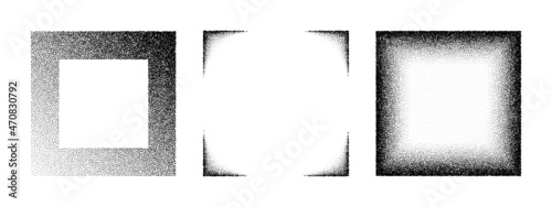 Frames grain pattern vector background. Black noise stipple dots squares. Sand grain effect. Dots grunge banner. Abstract noise square pattern. Stipple circles texture. Dotted frame vector