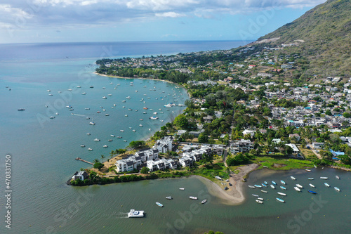 Fototapeta Naklejka Na Ścianę i Meble -  Aerial view: Grande Riviere Noire, Mauritius island