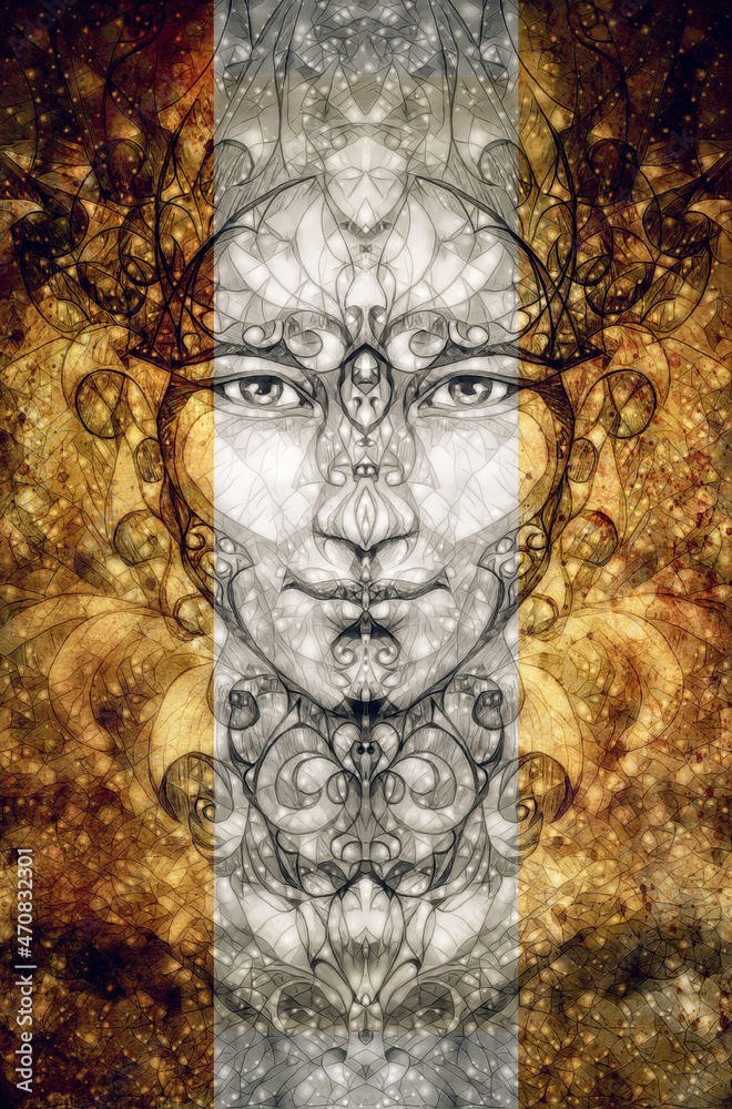 beautiful ornamental face on abstract background. beautiful ornamental face on abstract background.