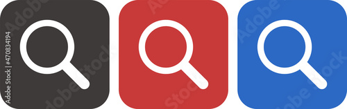 虫眼鏡の四角いアイコンセット。カラフルなベクター。