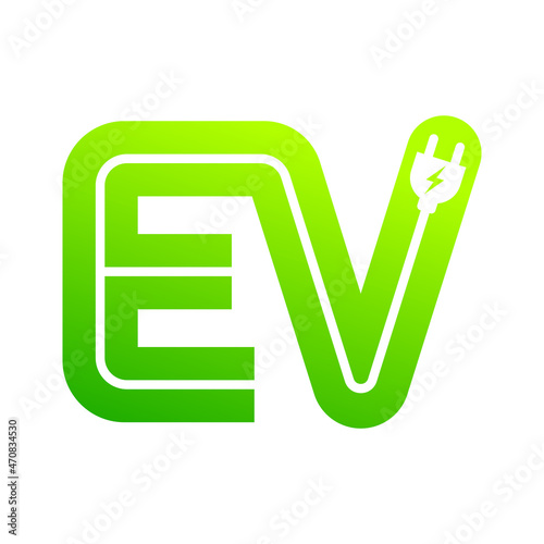 EV with plug icon symbol, Electric vehicle, Charging point logotype, Eco friendly vehicle concept, Vector illustration