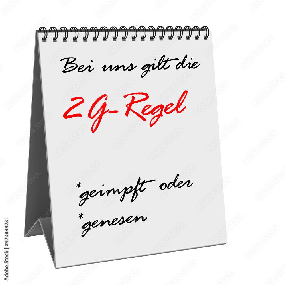 2G-Regel als Text auf einem Tischkalender, 3D-Illustration