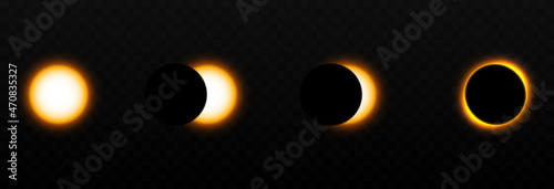 Vector solar eclipse. Different phases of solar eclipse png, set of vector eclipse, lunar eclipse.