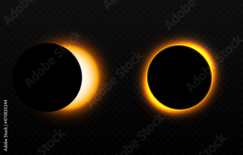 Vector solar eclipse. Different phases of solar eclipse png, set of vector eclipse, lunar eclipse.