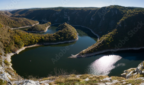 Uvac Special Nature Reserve, Uvac River Canyon with beautiful meanders between Zlatar and Zlatibor Mountains in Serbia photo