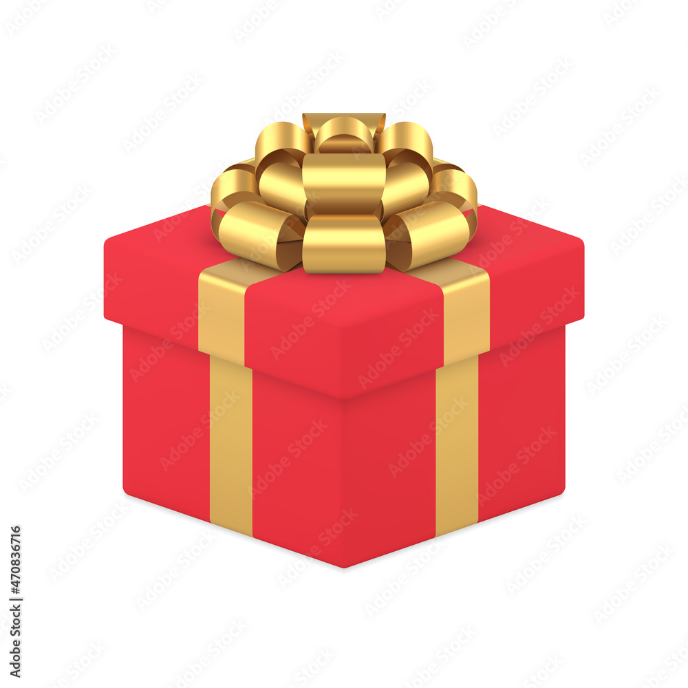 Realistic squared wrapped red gift box for romantic holiday enamored Valentines or Christmas vector Realistic squared wrapped red gift box for romantic holiday enamored Valentines or Christmas vector