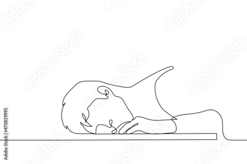Fototapeta Naklejka Na Ścianę i Meble -  man lying on the floor face down - one line drawing vector. the concept of sadness, emptiness, falling, loss of interest in life