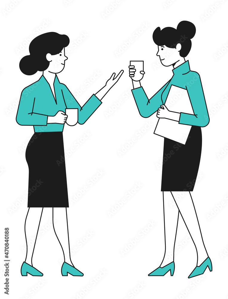 Colleages talking coffee break. Woman chatting. Work communication Colleages talking coffee break. Woman chatting. Work communication