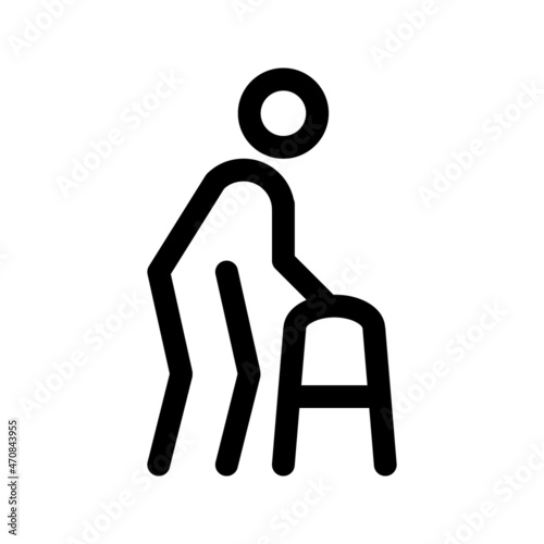Disabled person with walker. Line icon. Vector illustration