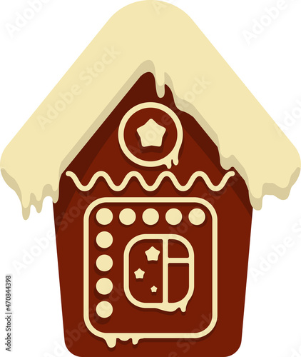 Gingerbread in the shape of a house. Christmas gingerbread with white icing. Vector illustration.