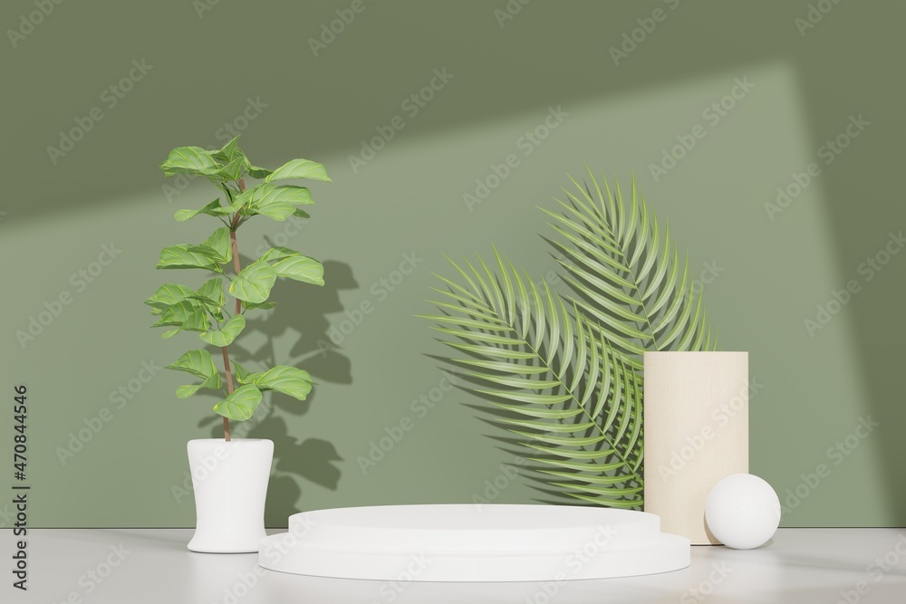 3d render of abstract pedestal podium display with Tropical Monstera leaves. Product and promotion concept for advertising. Green natural background. 3d render of abstract pedestal podium display with Tropical Monstera leaves. Product and promotion concept for advertising. Green natural background.