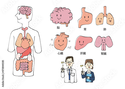 人体と臓器の擬人化イラストセット