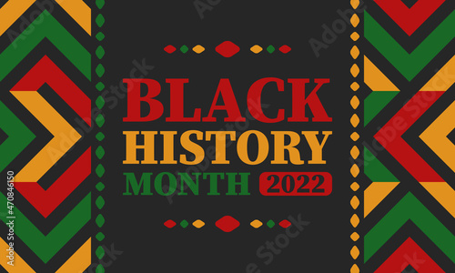 Black History Month in February. African American Culture and History. Celebrated annual in United States and Canada. In October in Great Britain. Vector poster  tradition ornament illustration