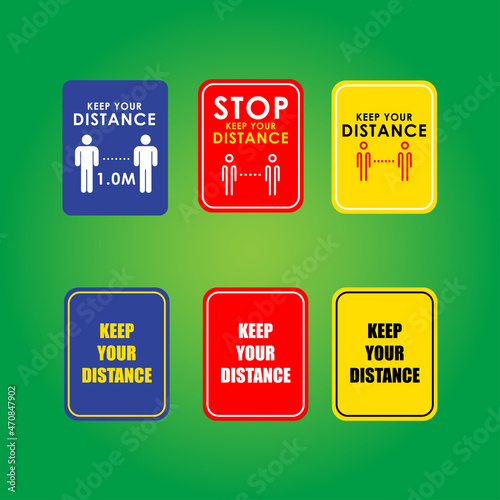 Social distancing signage and sticker vector set. 1 meter apart, safe distance.