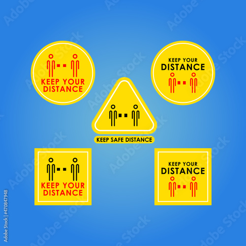 Social distancing signage and sticker vector set. 1 meter apart, safe distance.