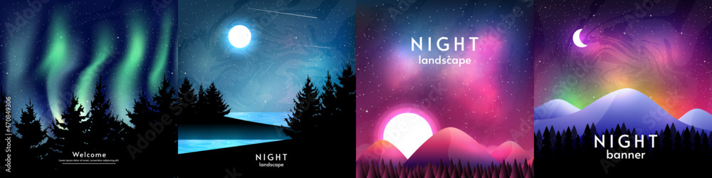 Set of vector illustrations of landscapes in a minimalist, flat style. Vector poster, wallpaper, background, banner.
Set of vector illustrations of landscapes in a minimalist, flat style. Vector poster, wallpaper, background, banner.