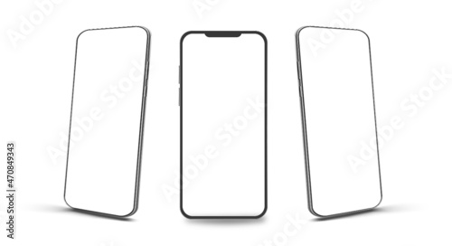 Device screen - Phone, mobile. Realistic models smartphone with transparent screens. Smartphone mockup collection. 3D mobile phone with shadow on transparent background