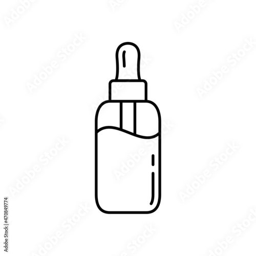 Beauty serum linear icon. Outline simple vector of dropper bottle with cosmetic oil. Contour isolated pictogram on white background