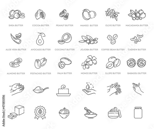 Natural Cosmetic Butters. Vector set of natural ingredients and Butters for cosmetics and foods