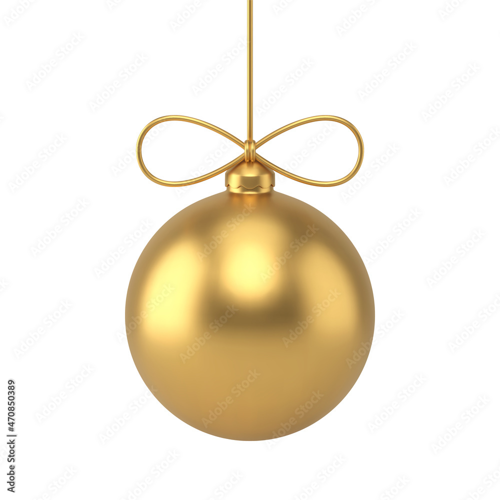 Gold Christmas tree decor sphere bauble hanged on rope with bow 3d realistic vector illustration Gold Christmas tree decor sphere bauble hanged on rope with bow 3d realistic vector illustration