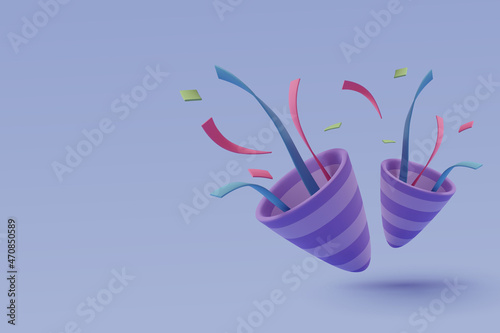 Vector illustration of Party popper icon with colorful tiny confetti and ribbons, Festive event and party.