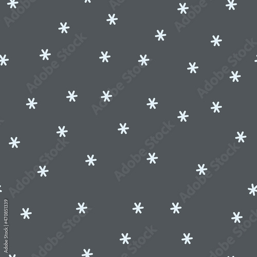 Snowflakes winter sky seamless pattern simple doodle hand drawn minimalist repeat vector illustration, Merry Christmas holiday elements ornament for seasons greetings, invitations, textile, gift paper