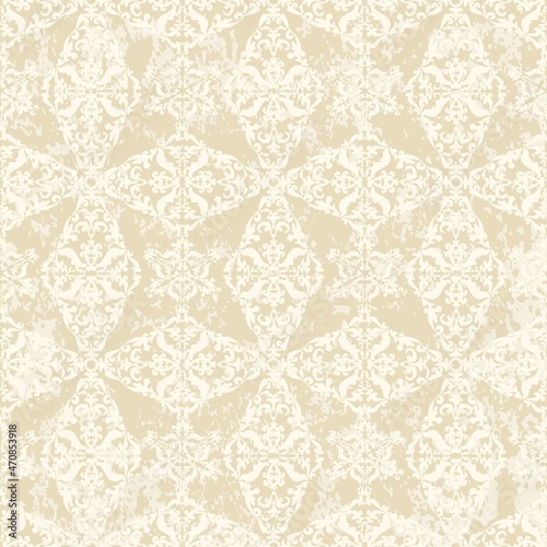 Vintage beige pattern on grunge background. Modern arabic pattern. Seamless wallpaper in rich oriental style. Background, wallpaper, wrapping, textile template.
