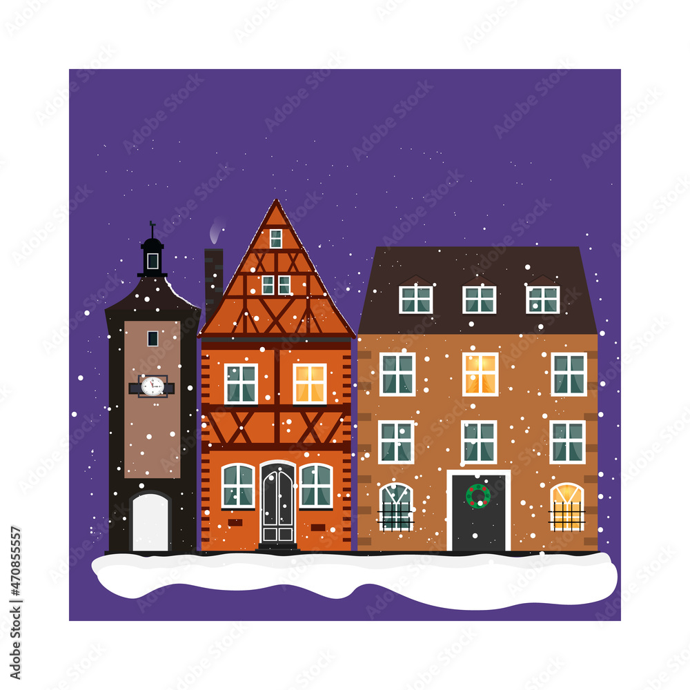 Illustration of a cartoon house in winter season