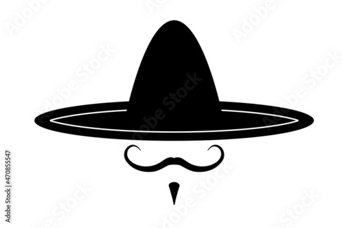 Creative south american character with sombrero hat, moustache isolated on white. Vintage mexican character vector on white background.