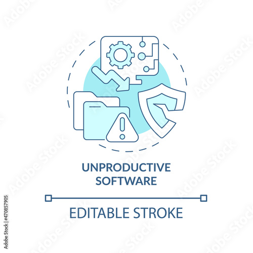 Unproductive software blue concept icon. Online piracy abstract idea thin line illustration. User computer system damage. Tech support absence. Vector isolated outline color drawing. Editable stroke
