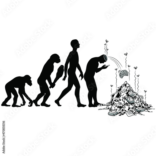 Extinction - Humorous Apes to Humans Evolution - Silhouettes, Shapes isolated on White