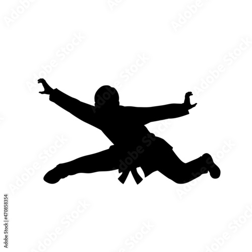 Silhouette of man train martial arts leopard pose.